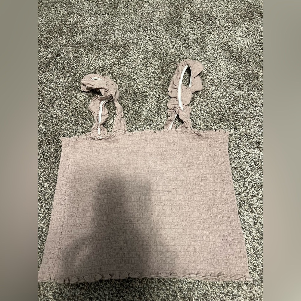 Aerie Blush Textured Top with Ruffled Straps